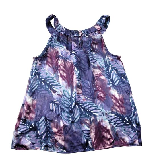 Womens Sleeveless Floral Top Size M Purple/Blue Poly Silky Tank Blouse JH1813 - Picture 2 of 6